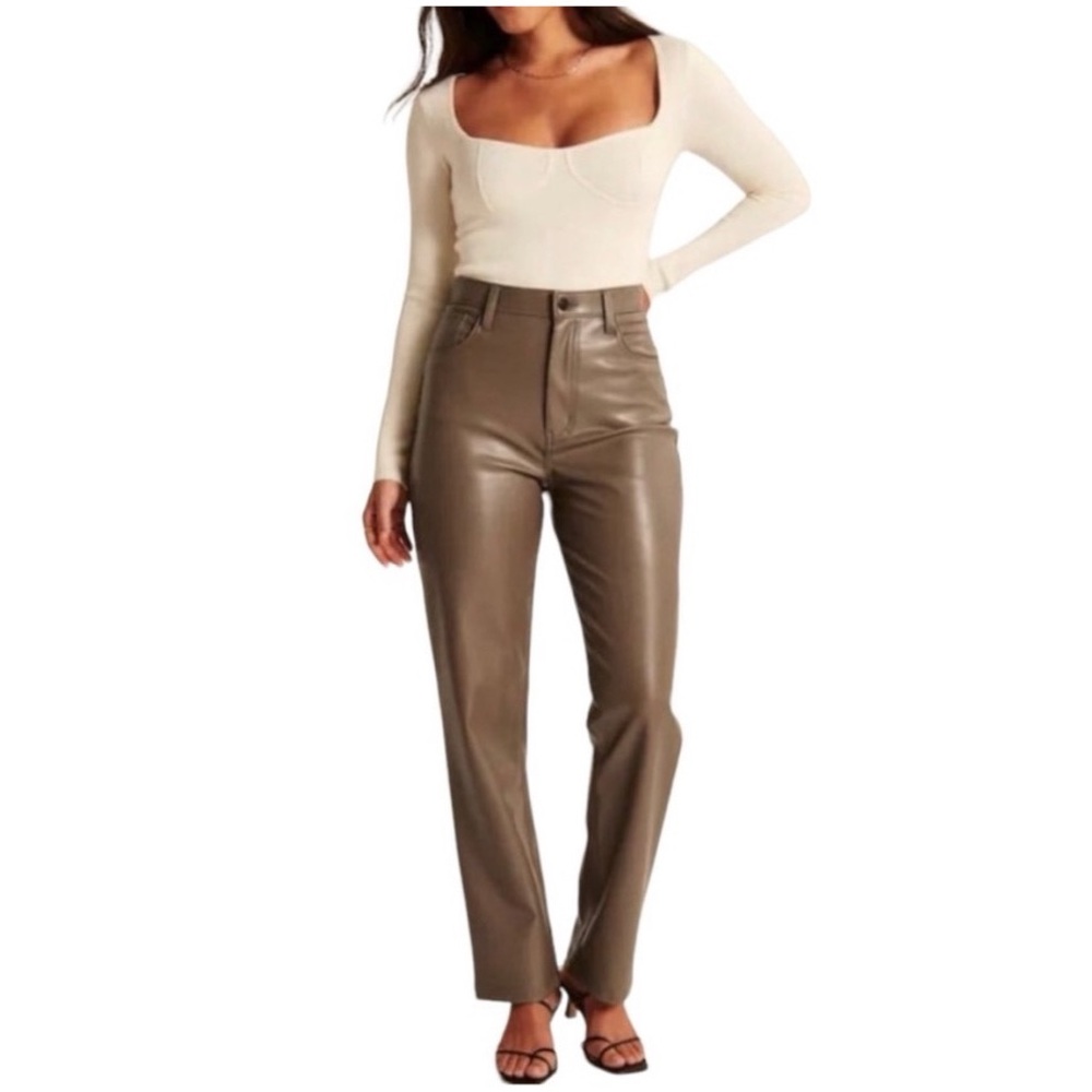 Abercrombie & Fitch the 90s Straight Ultra High-Rise Vegan Leather Pants Size 28